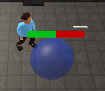 The player during the fight with the opponent "Slime" for a nearby sword