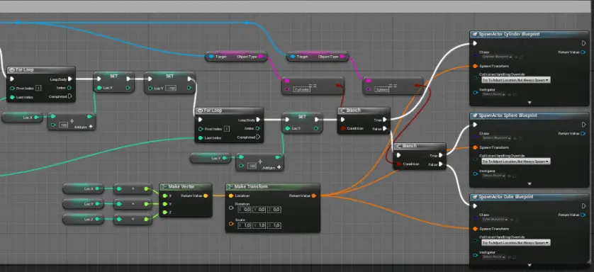 Blueprint responsible for instancing objects in the Unreal Engine